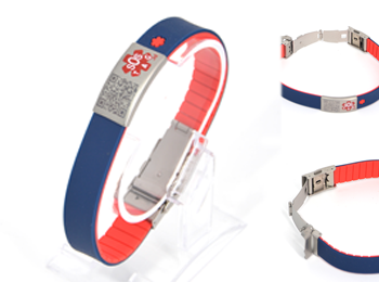 sportarmband rvs clip en rood / blauw siliconen band (142)